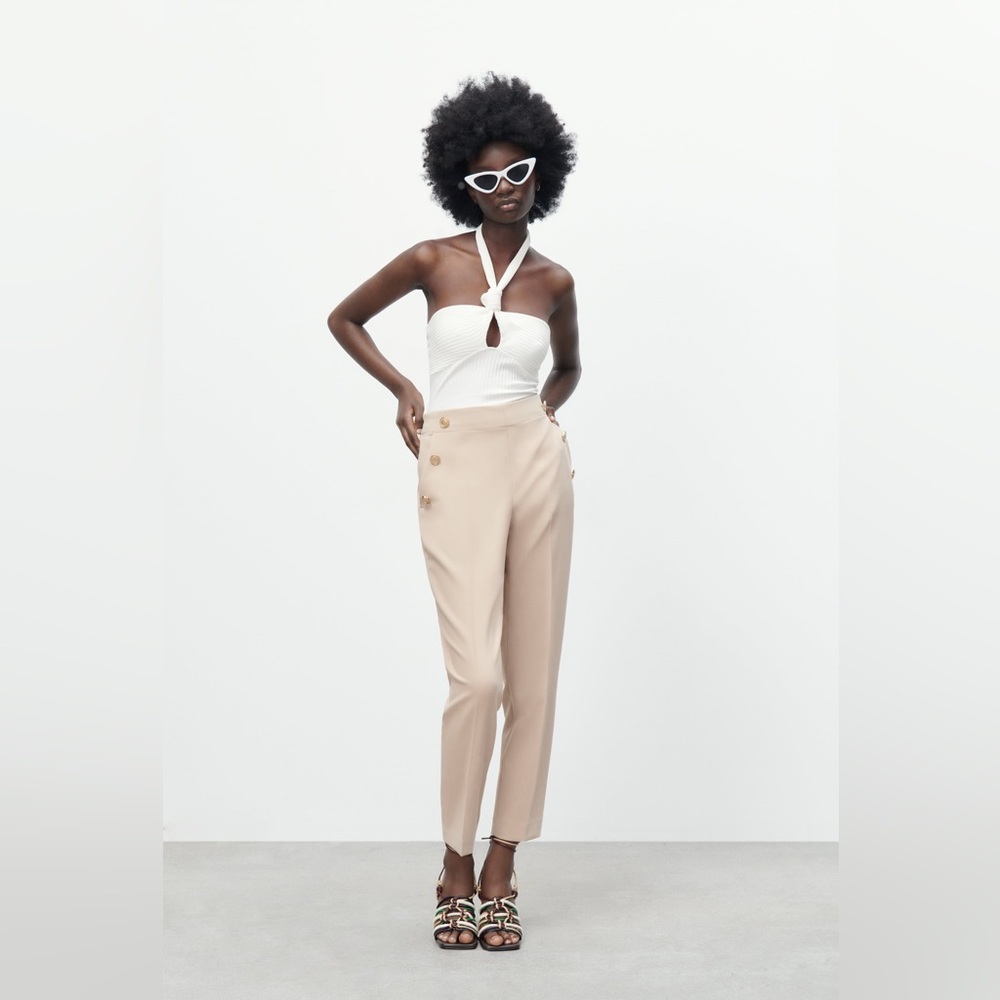 Zara straight leg pants with metallic buttons